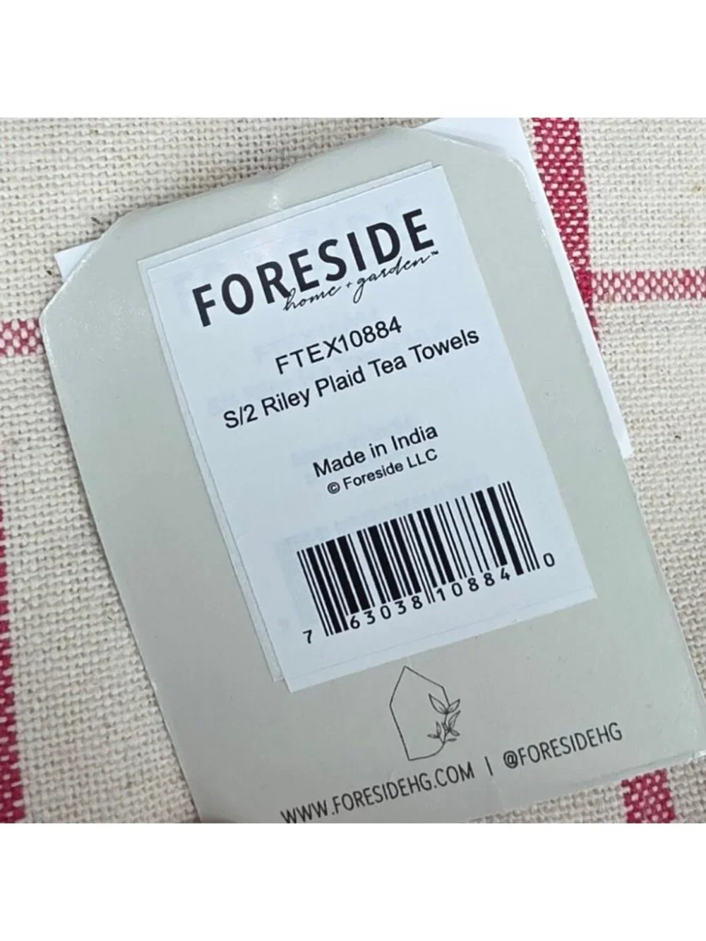 Foreside Riley Plaid Tea Towels 2 Piece Cream Red Blue Cotton Boho Farmhouse New